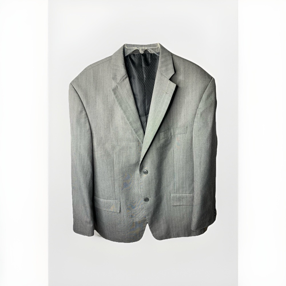 Mens 44R Suit Up Haggar Grey Suit Blazer Sports Coat Business Polyester Blend